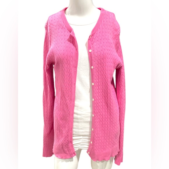 Lilly Pulitzer Sweaters - Lilly Pulitzer cable knit pink cardigan women’s size medium